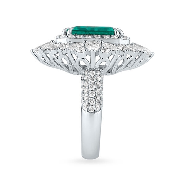 Emerald Octagon-Cut Ring with Diamonds in White Gold